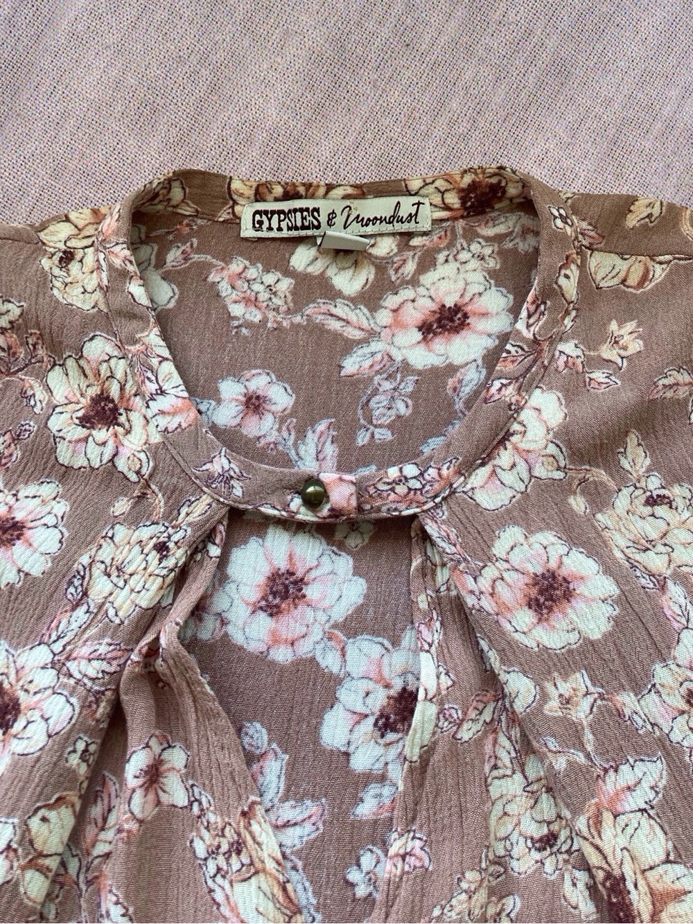 Gypsies & Moondust Floral Crinkle Sleeveless V-Neck Tank Top Brown Pink Large - Picture 4 of 10